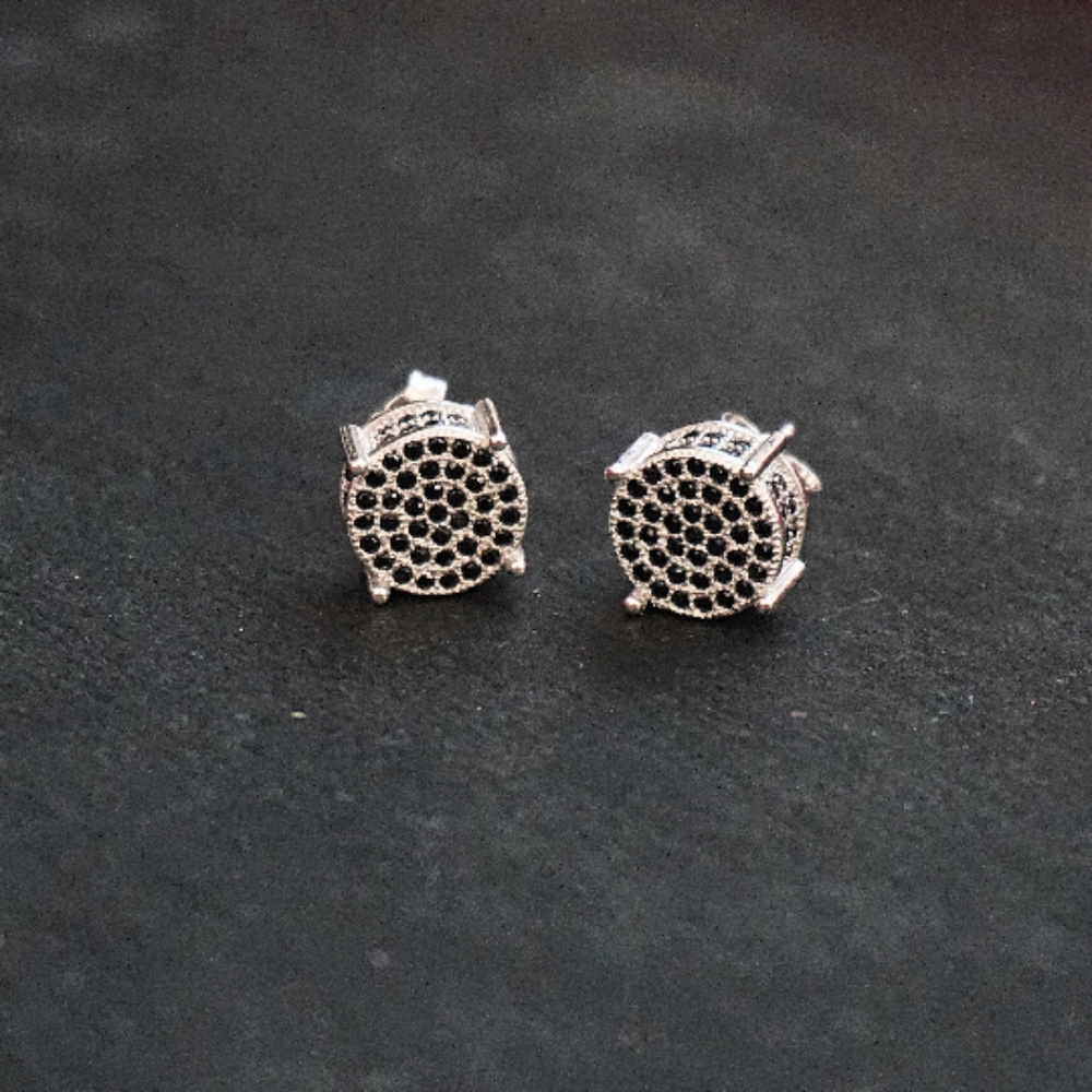 Silver Men's Black on Silver CZ Stud Earrings